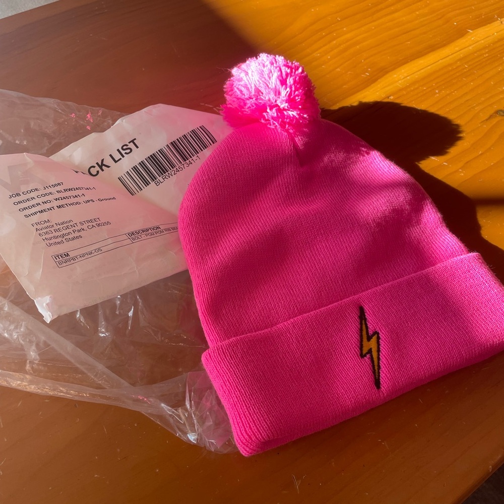 Aviator Nation Pink Lightning Bolt Beanie Hat - NWOT